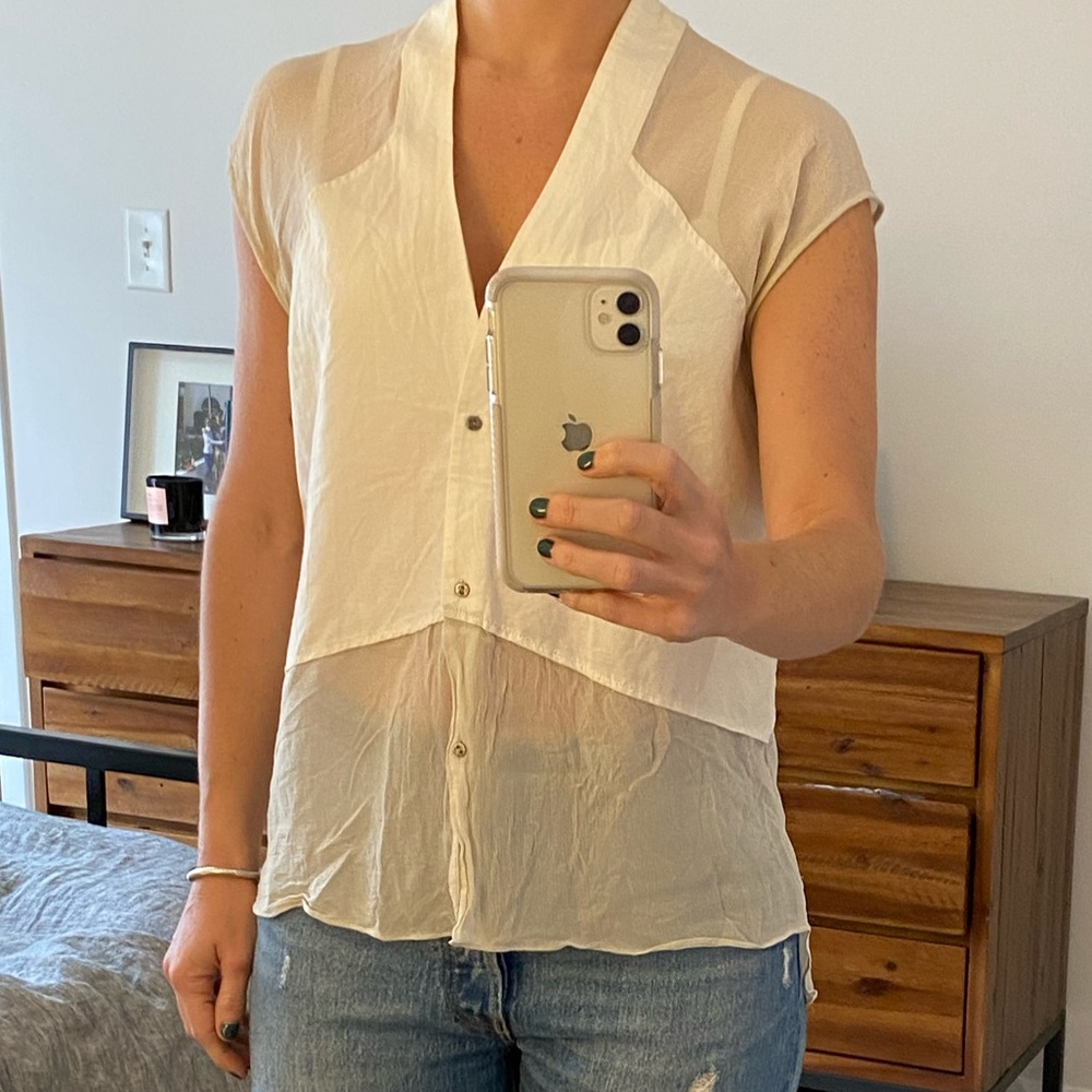 Helmut Lang Plunge Neckline Short Sleeve Blouse